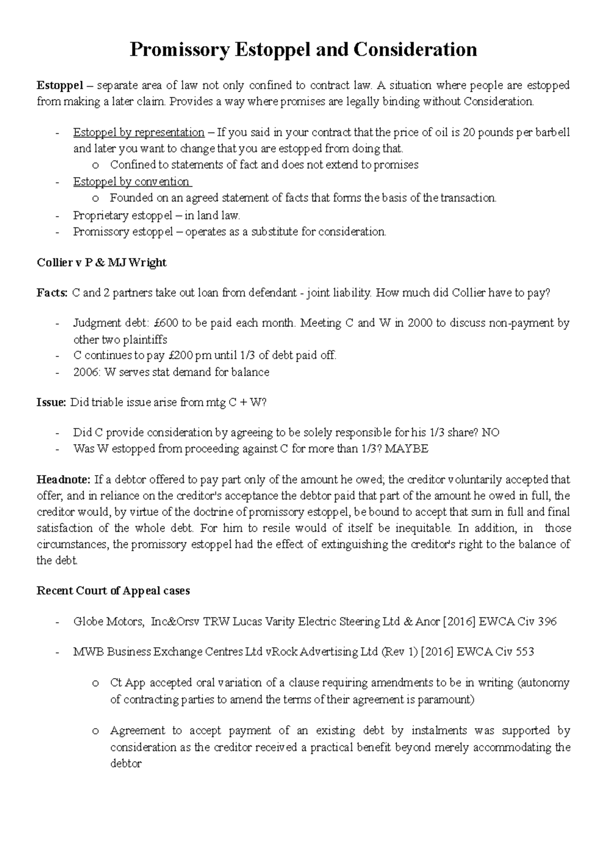 Promissory Estoppel And Consideration Contract Law 2020 2021 Queen Mary University Of London Promissory Estoppel And Consideration Contract Law 2020 2021 Queen Mary University Of London