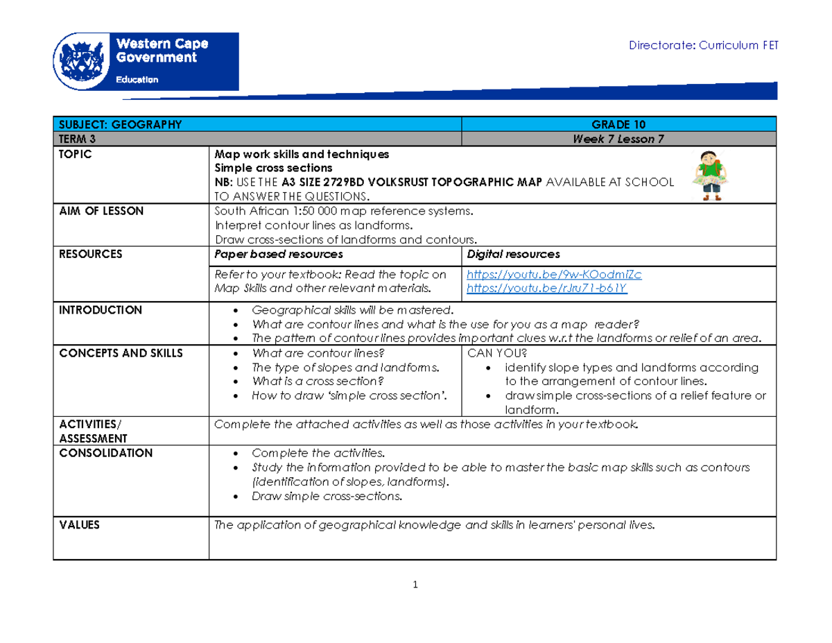 Geography Grade Term Week Directorate Curriculum Fet Subject Geography Grade