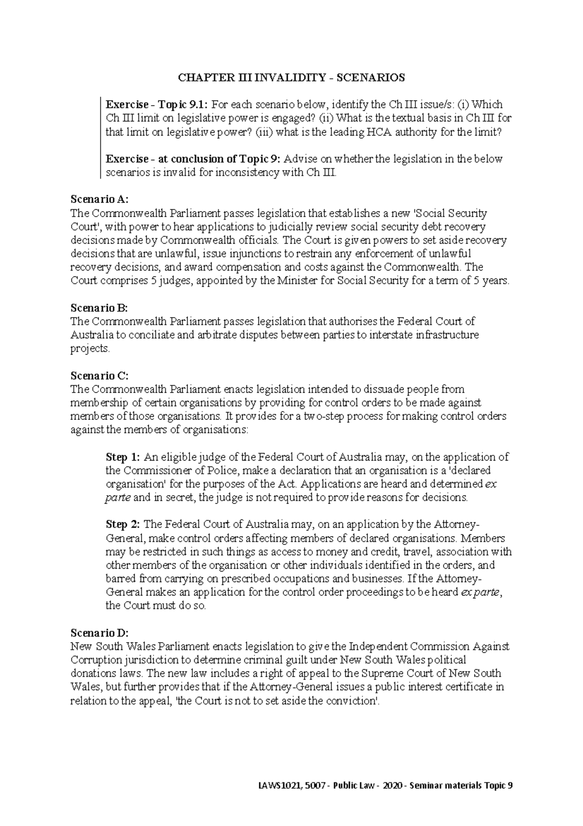 Invalidity Scenarios in Legislative Power - Studocu