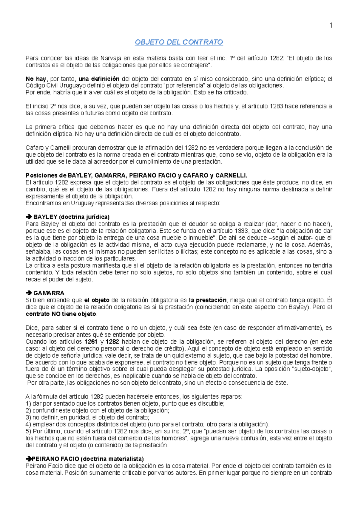 Objeto DEL Contrato Summary Teoria General del Derecho 1 OBJETO DEL