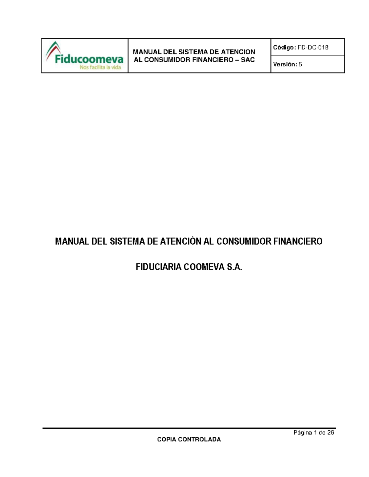 FD-DC-018 Manual SAC Fiducoomeva V5 - MANUAL DEL SISTEMA DE ATENCION AL ...