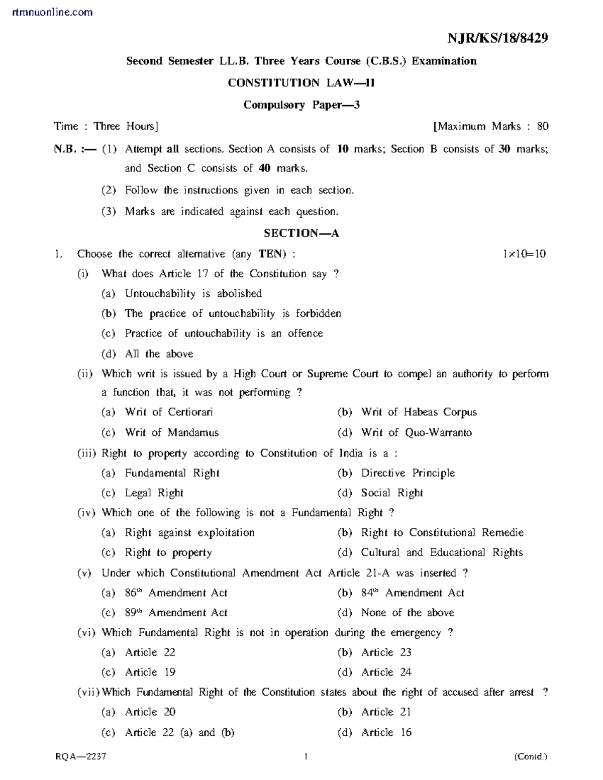 Llb 2 Sem Constitution Law 2 Paper 3 Summer 2018 Njr Ks 18 Second Llb 2 Sem Constitution Law 2 Paper 3 Summer 2018 Njr Ks 18 Second