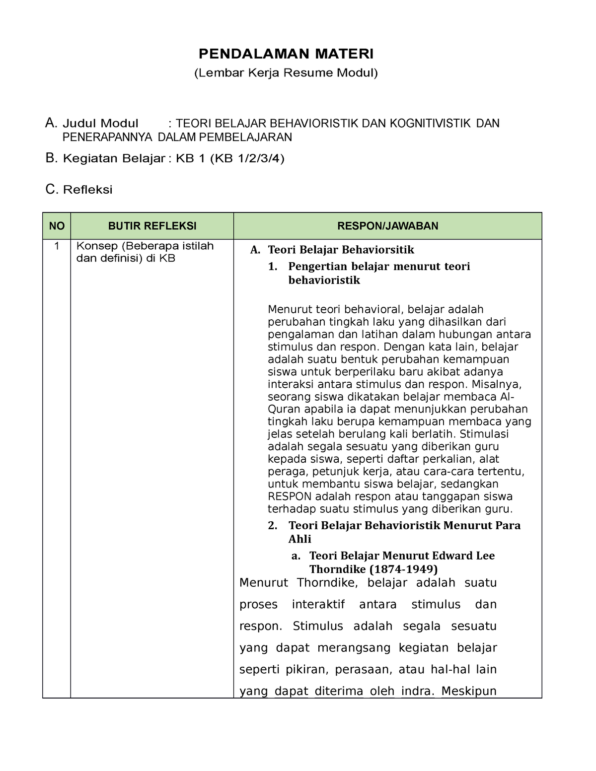 Resume KB 1 Teori Belajar Behavioristik DAN Kognitivistik DAN ...