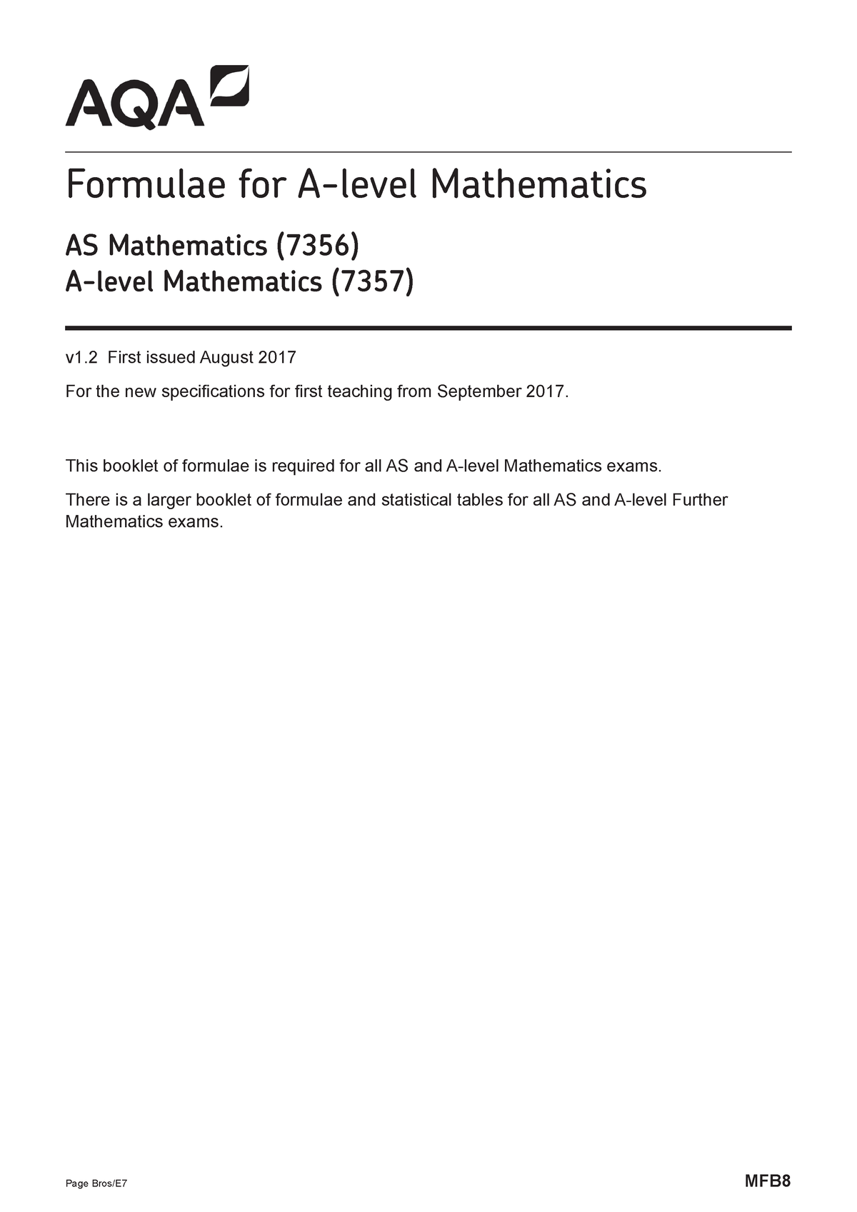 AQA-AS-A- Maths- Formulae - Formulae For A‑level Mathematics AS ...