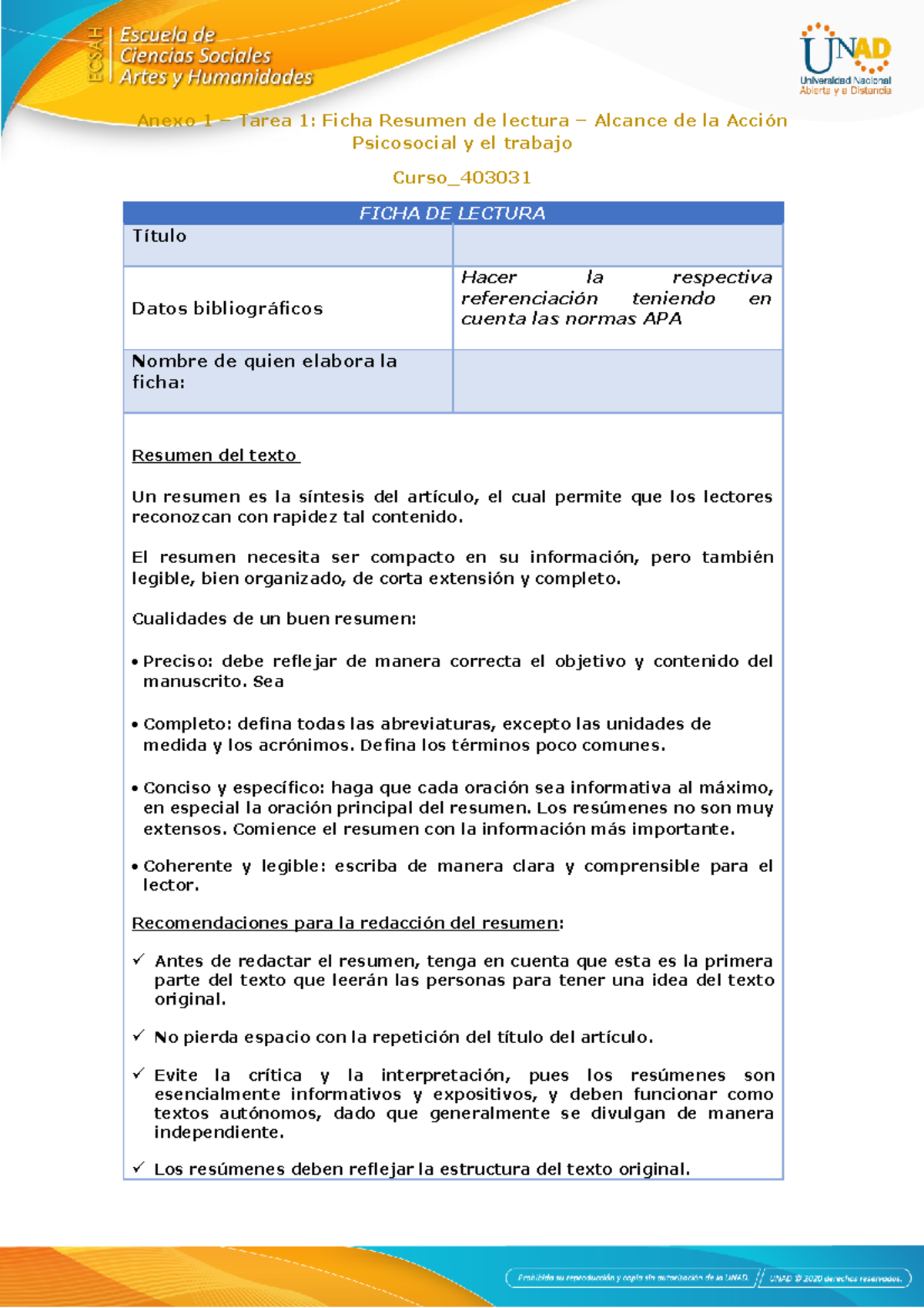 Anexo 1 - Tarea 1 Ficha Resumen Lectura - Anexo 1 – Tarea 1: Ficha ...