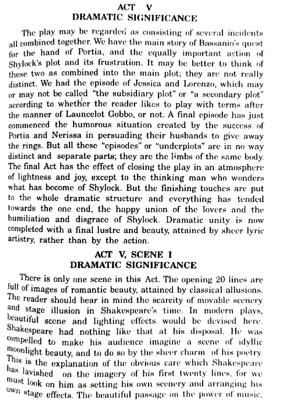 Merchant of Venice - Act V Notes - ACT V DRAMATIC SIGNIFICANCE The play ...