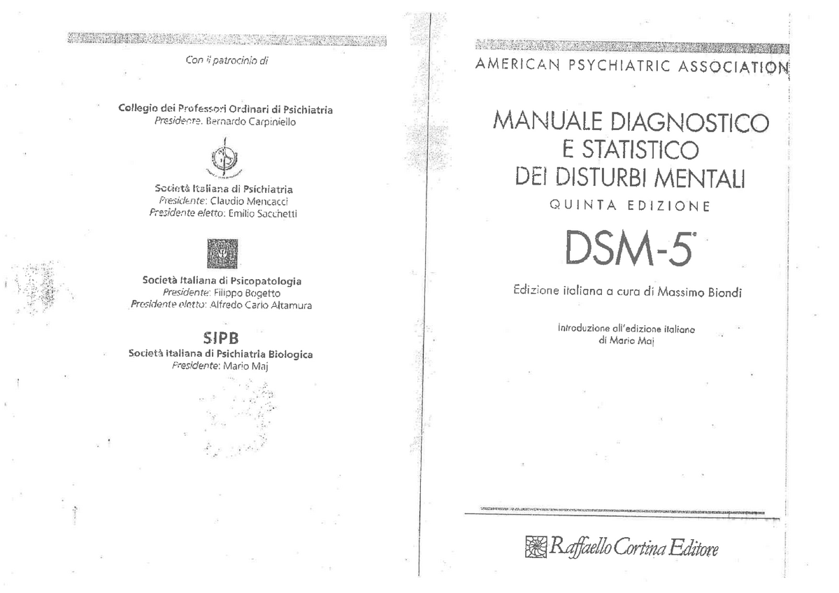 DSM 5 Manuale diagnostico e statistico dei disturbi mentali  Completo-compresso-pagine-1-143 - Studocu