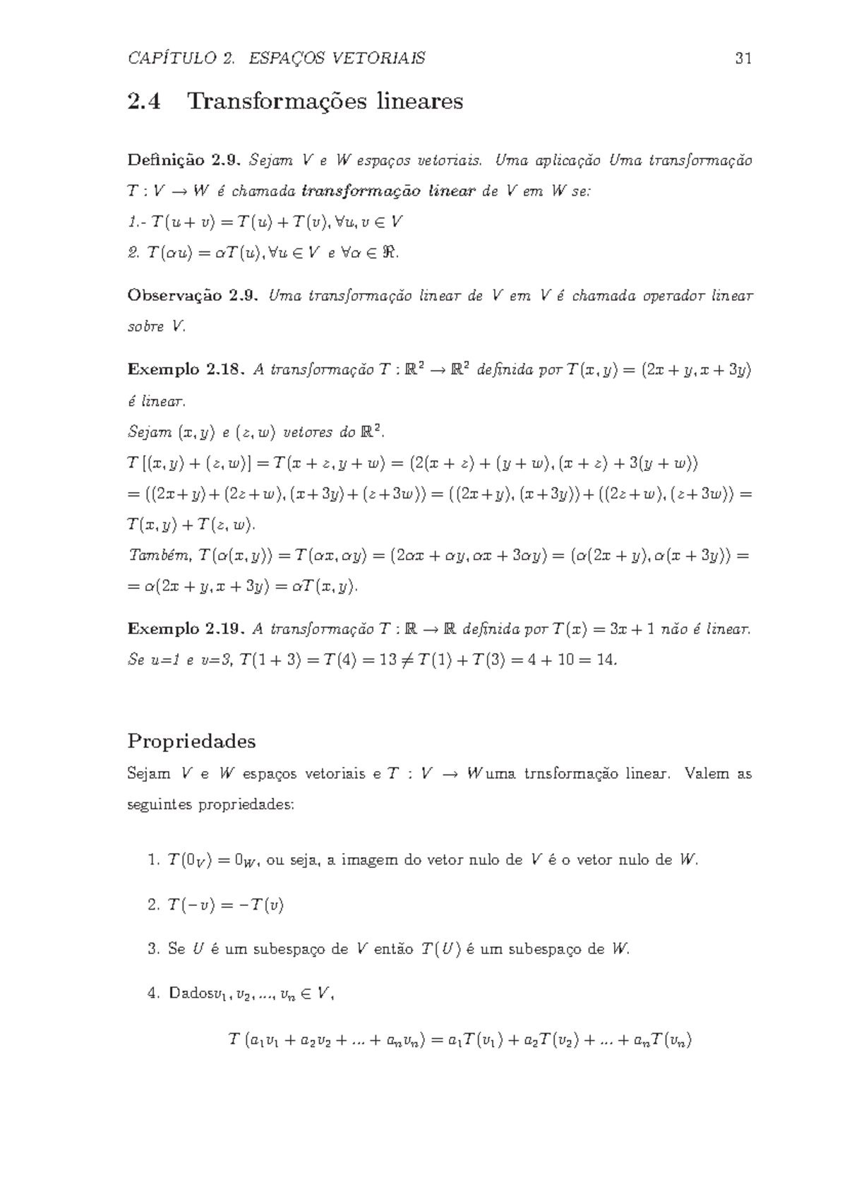 Aula 12 Apostila solima transf linear - CAPÍTULO 2. ESPAÇOS VETORIAIS ...