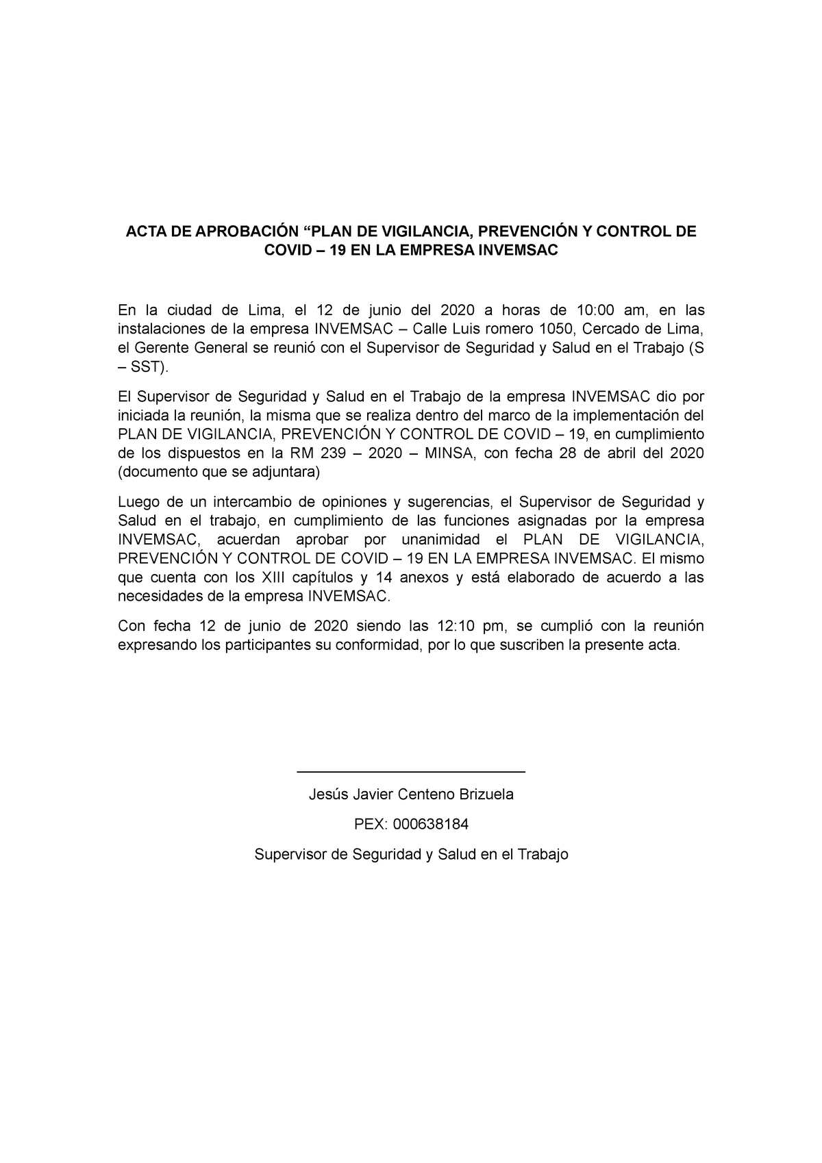 Acta De Aprobación Sdfsdfsd Acta De AprobaciÓn “plan De Vigilancia