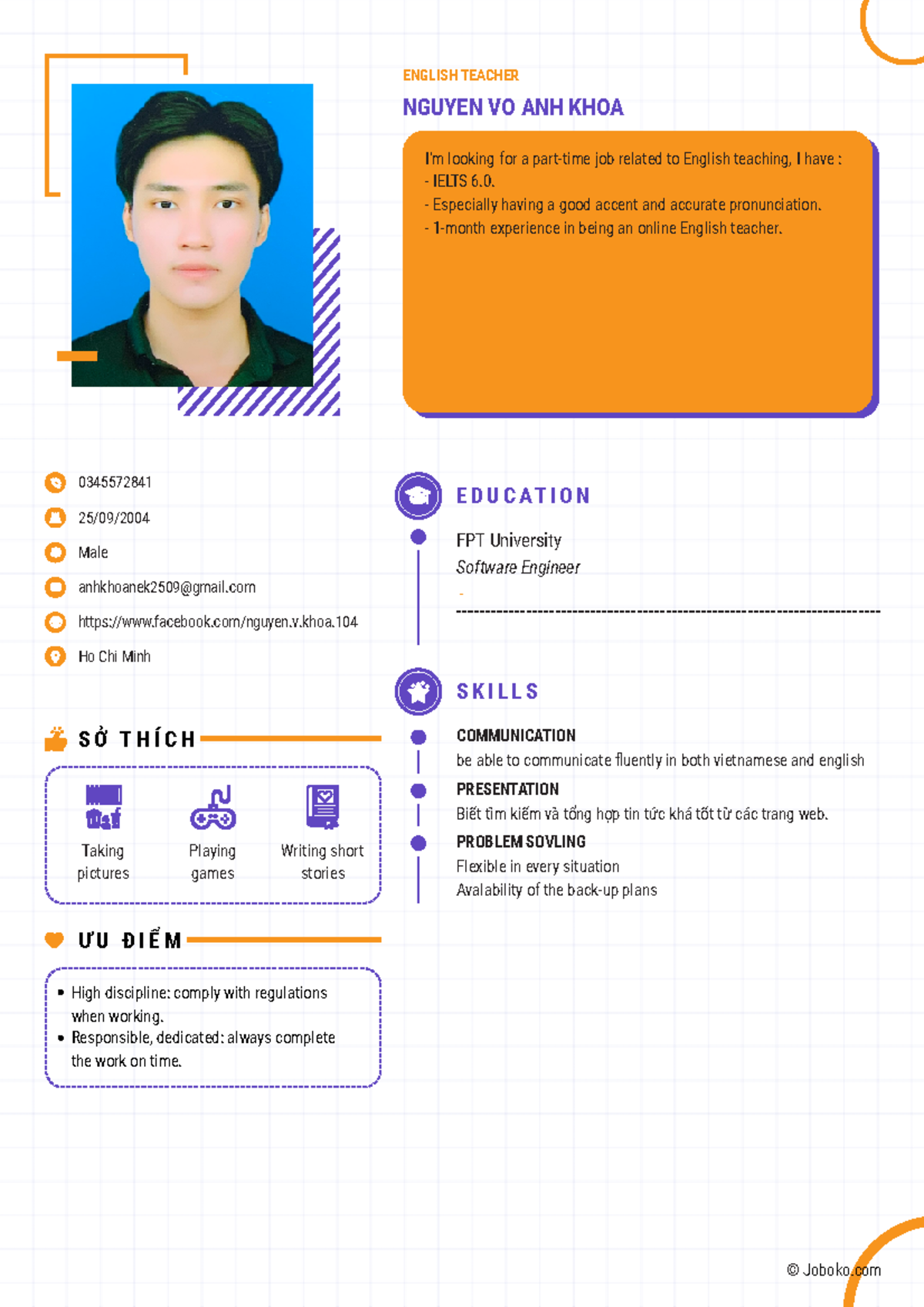 Nguyen vo anh khoa CV - 0345572841 25/09/ Male anhkhoanek2509@gmail ...