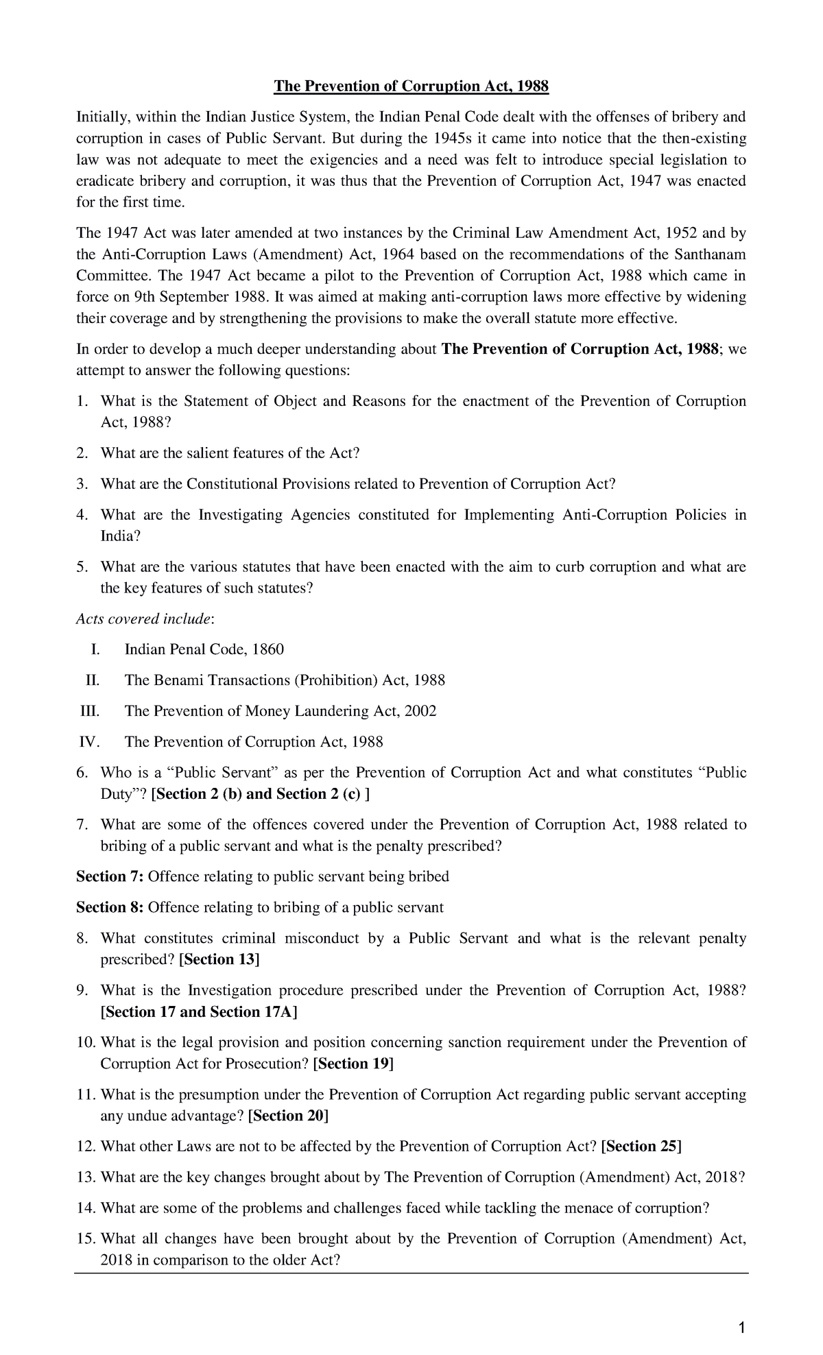 The Punishment Conundrum – Section 13 of Prevention of Corruption Act, 1988  Act and Sections 3 & 4 of Prevention of Money-Laundering Act, 2002