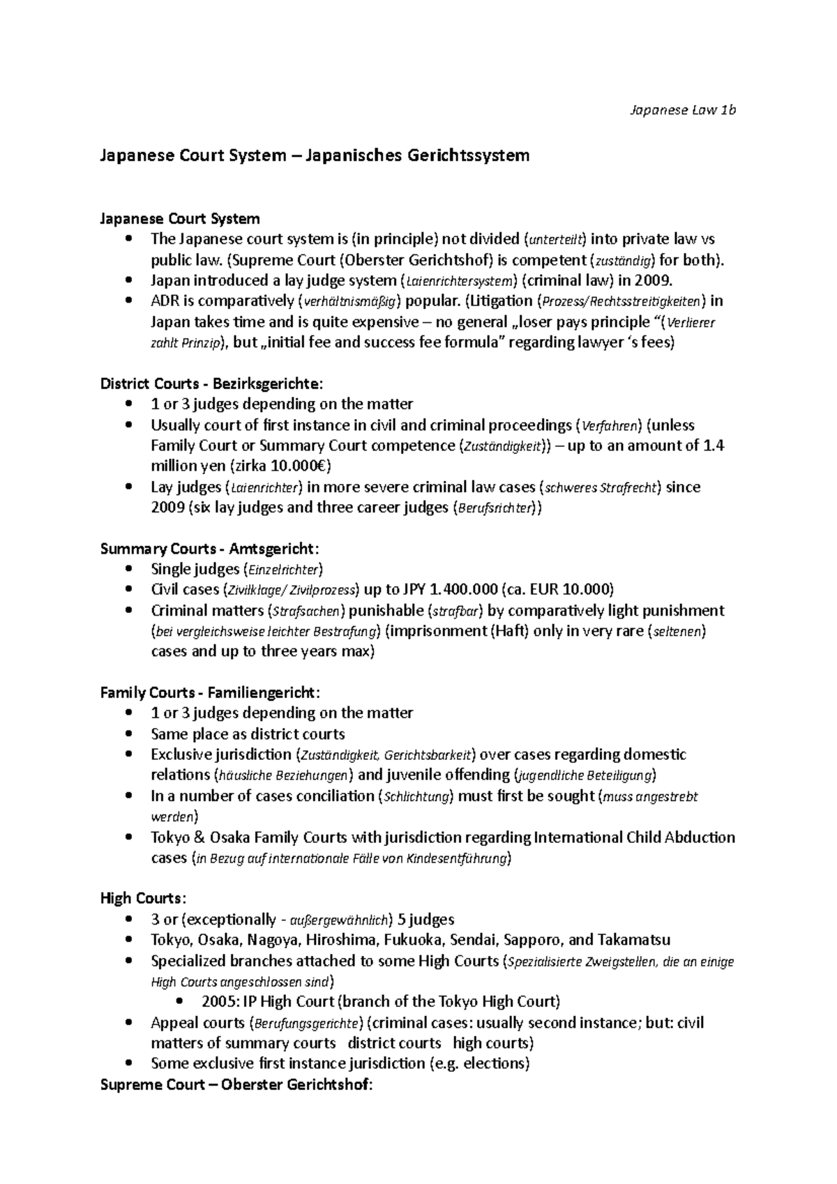 Introduction to Japanese Law lection 1b Mitschrift Japanese Law 1b