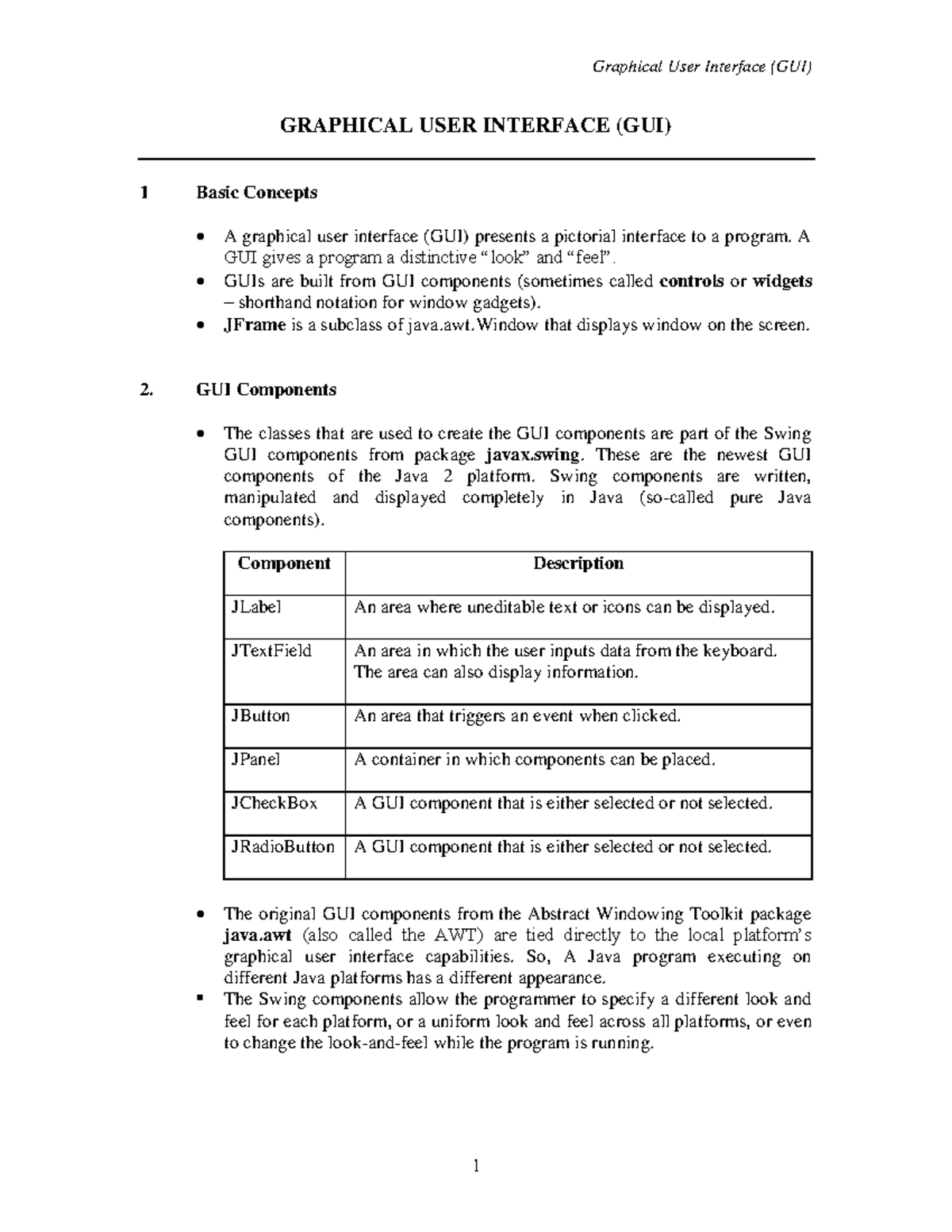 GUI Notes Word - niote - GRAPHICAL USER INTERFACE (GUI) 1 Basic ...