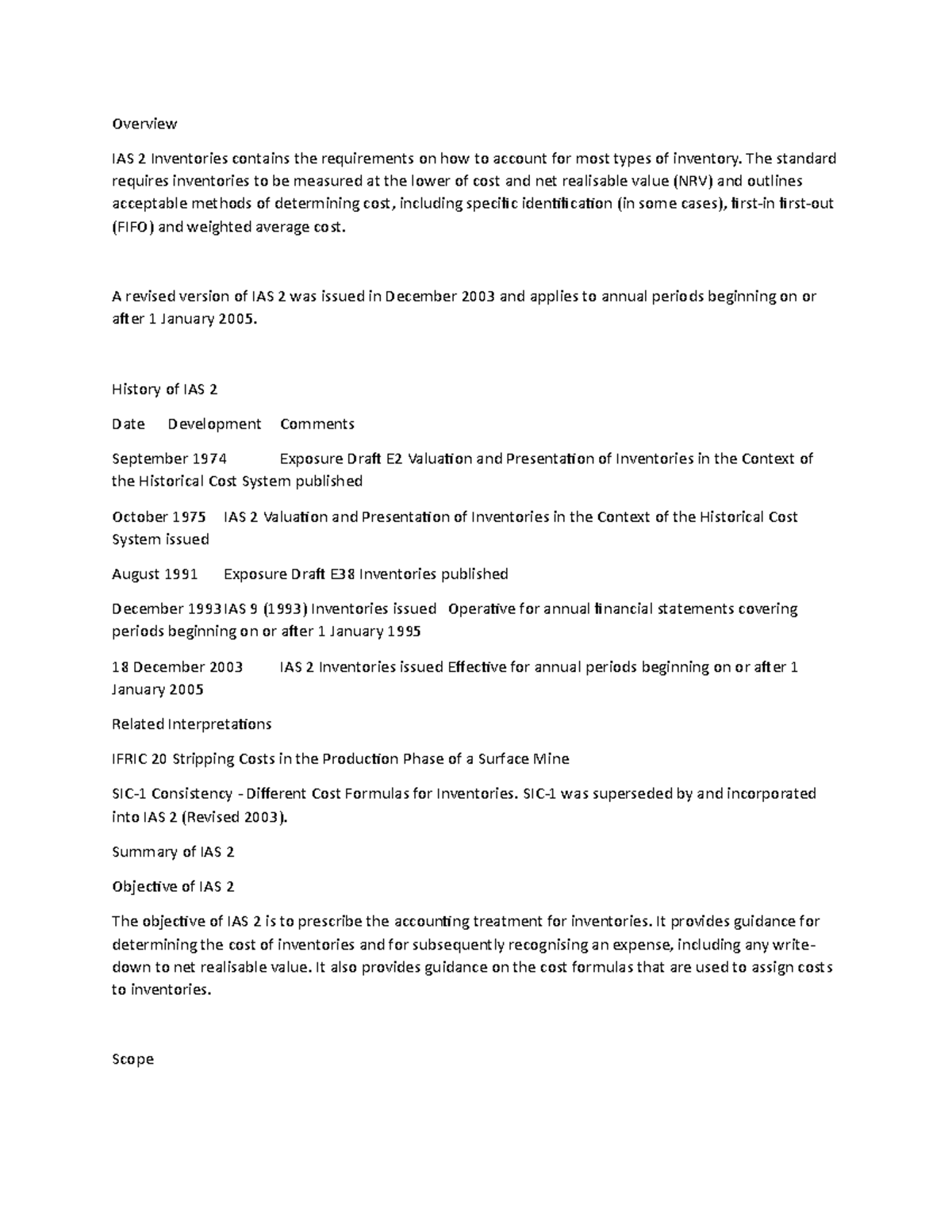 Overview of PAS 2 - additional notes - Overview IAS 2 Inventories ...