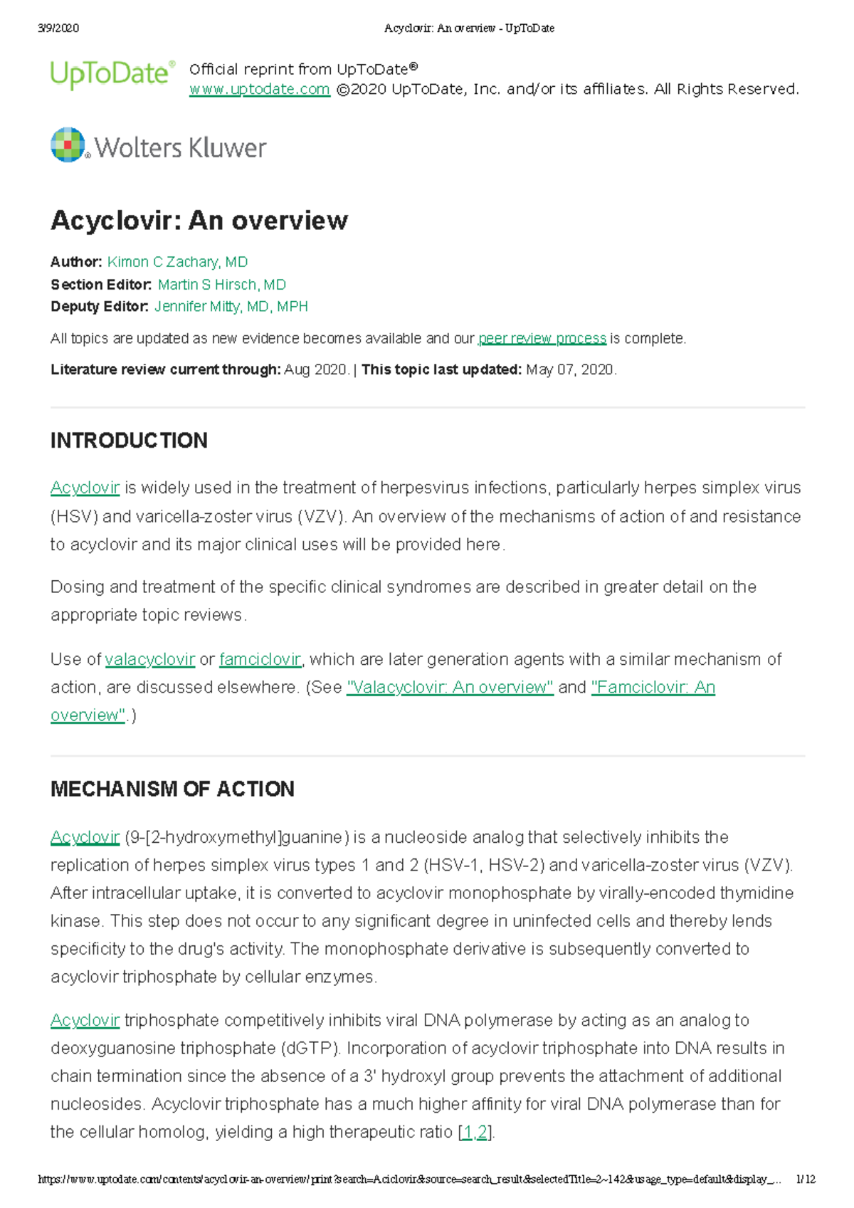 Aciclovir - dvdvdfv - Official reprint from UpToDate uptodate ©2020 ...