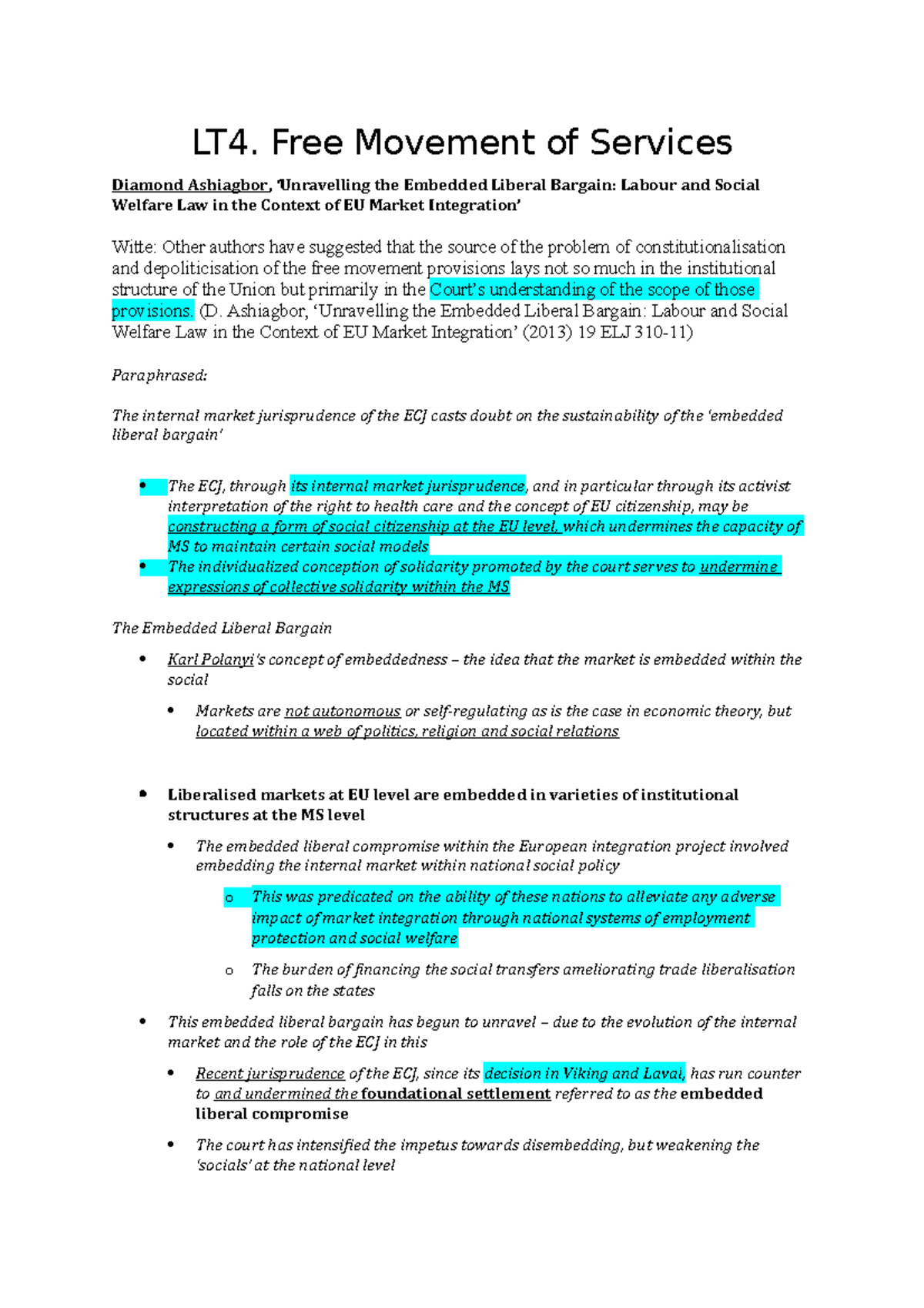 Free movement of Services Notes - LT4. Free Movement of Services ...