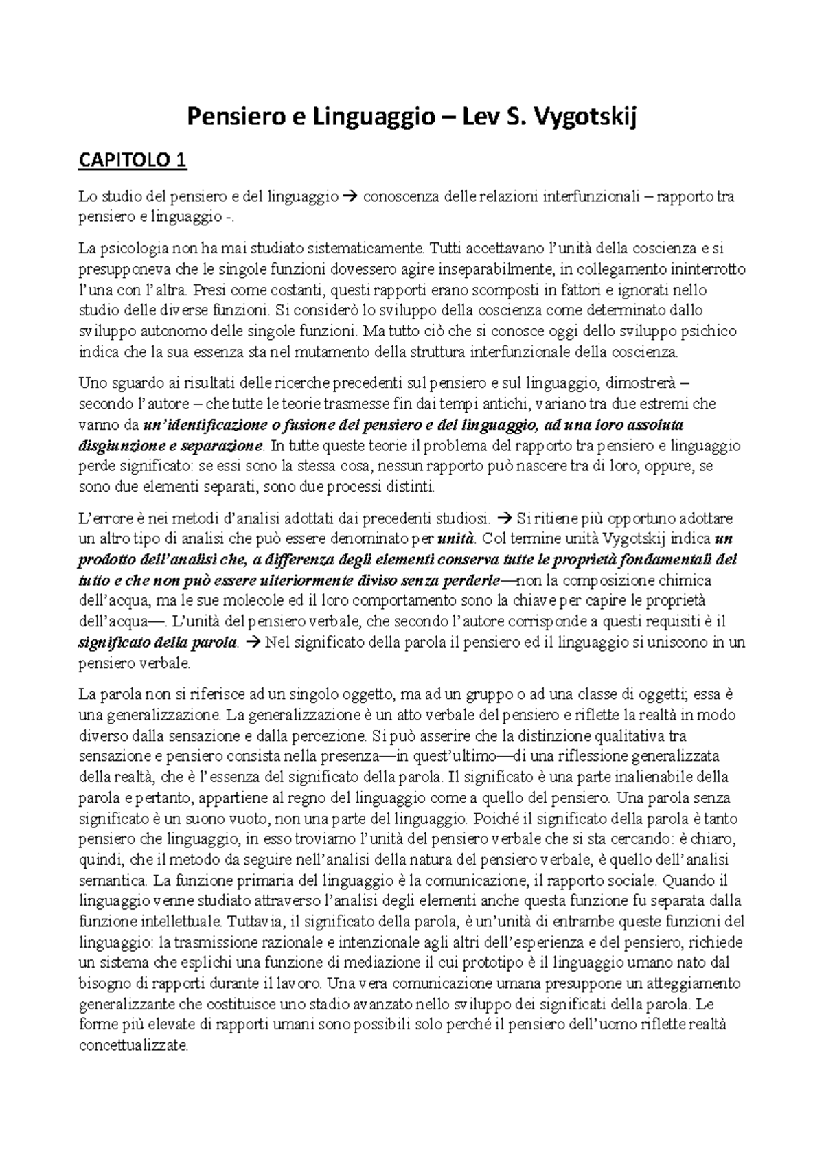 Pensiero e Linguaggio Vygotskij Pensiero e Linguaggio Lev S