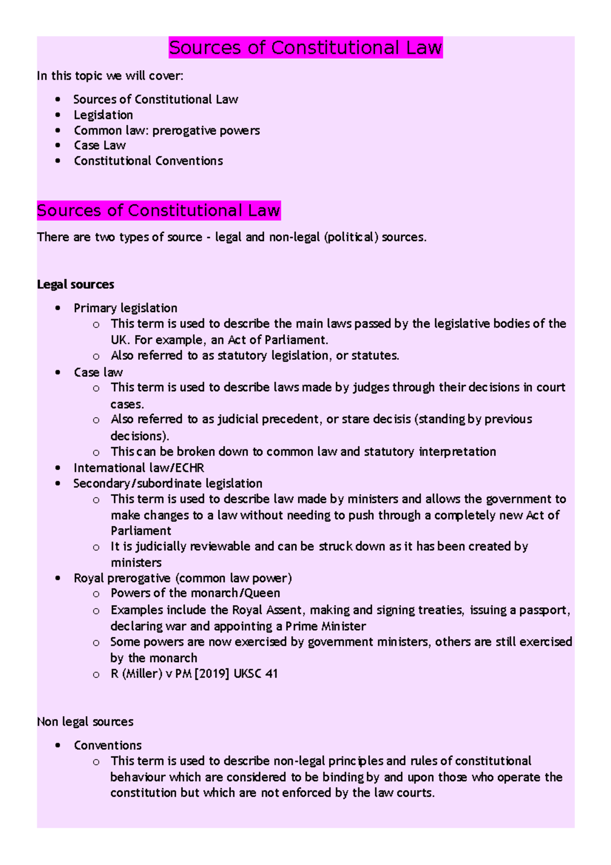 Lecture 2 - Sources of Constitutional Law In this topic we will cover ...