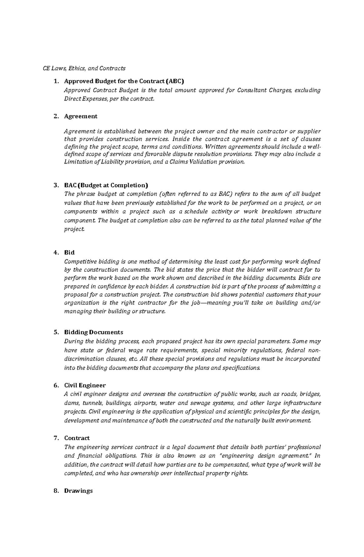 CE LAWS Assignment 1 - CE Laws, Ethics, and Contracts Approved Budget ...