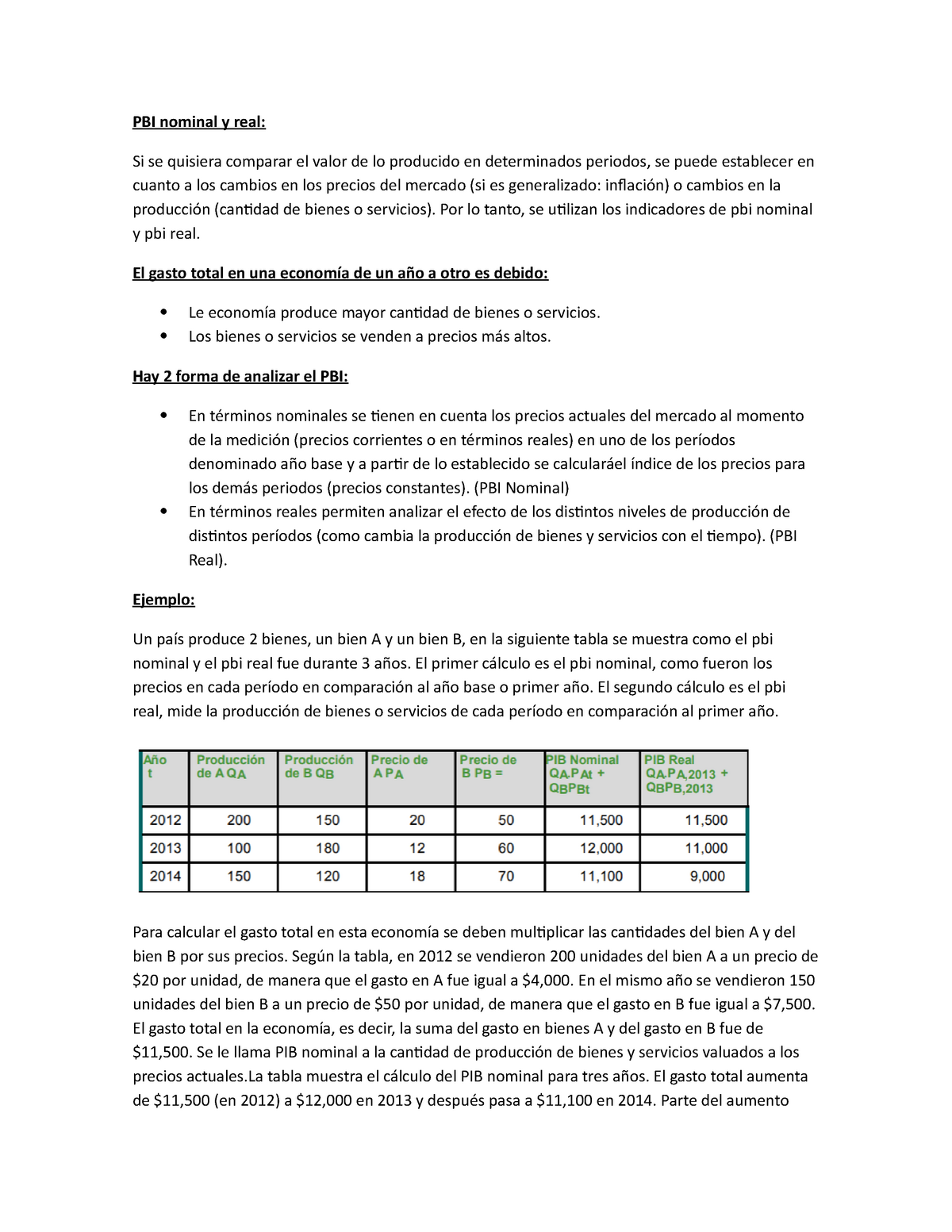 Resumen Pbi Nominal Y Pbi Real Pbi Nominal Y Real Si Se Quisiera Comparar El Valor De Lo 1557