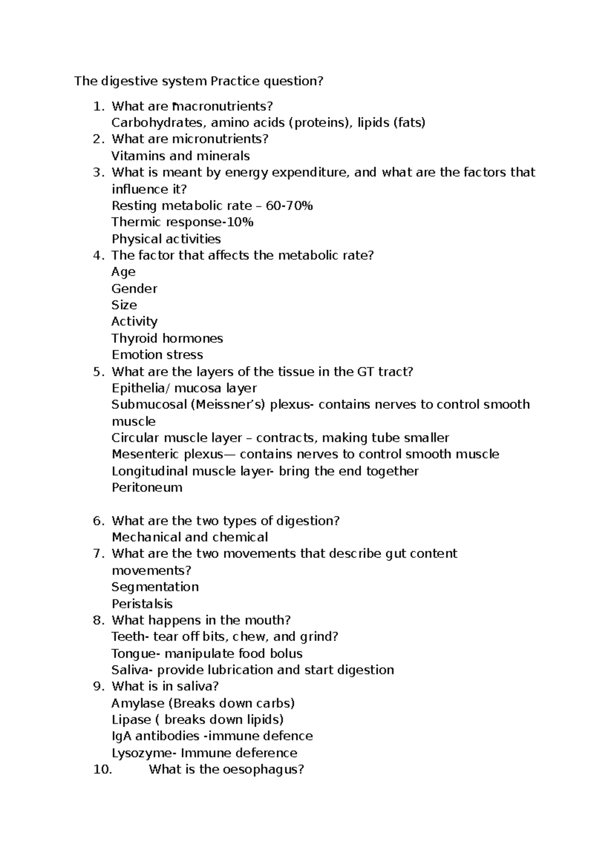 HUBs digestion Flash card questions 2 - The digestive system Practice ...