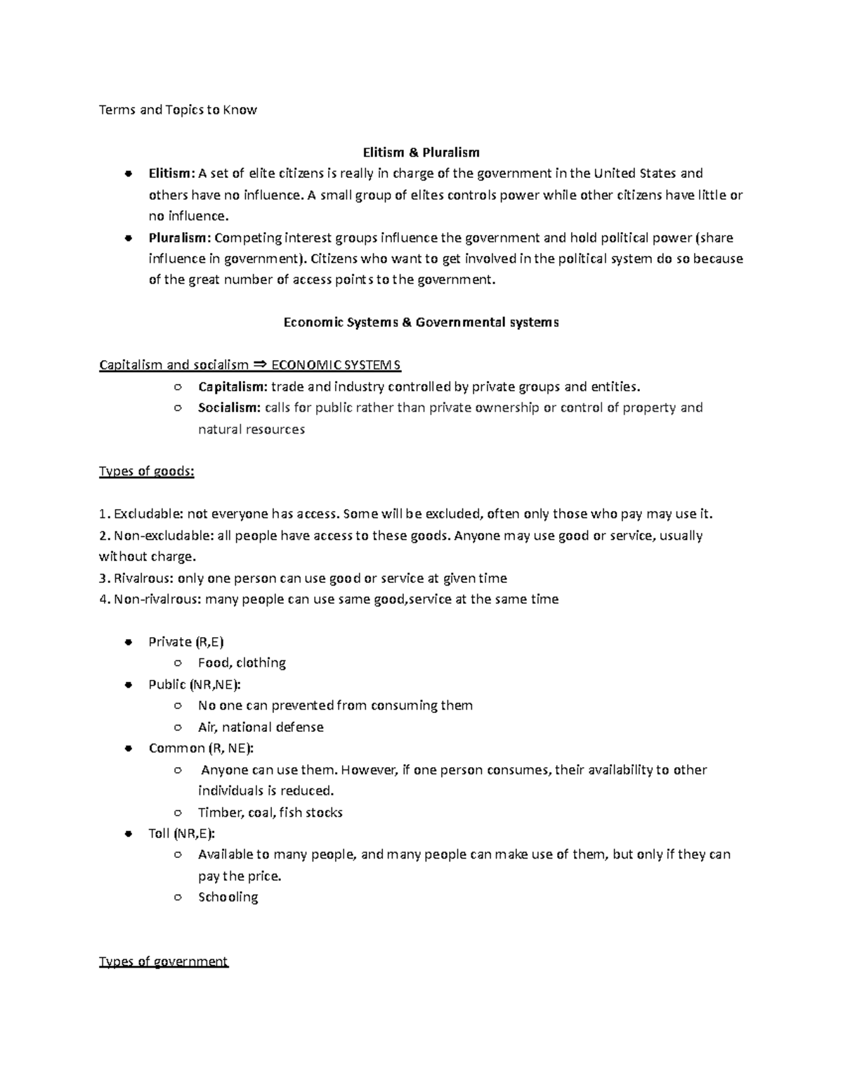 POL1101 - Notes for exam 1 - Terms and Topics to Know Elitism ...