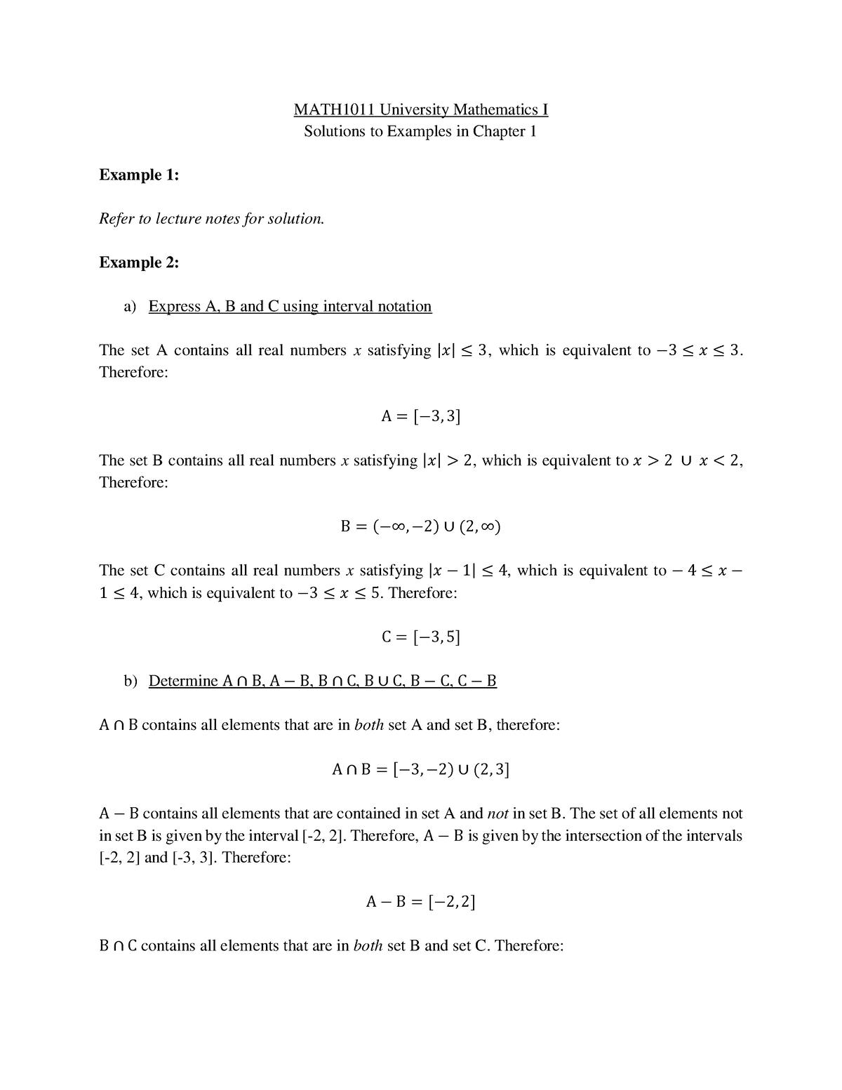 Chapter 1 to 5 Example Solutions - MATH1011 University Mathematics I ...