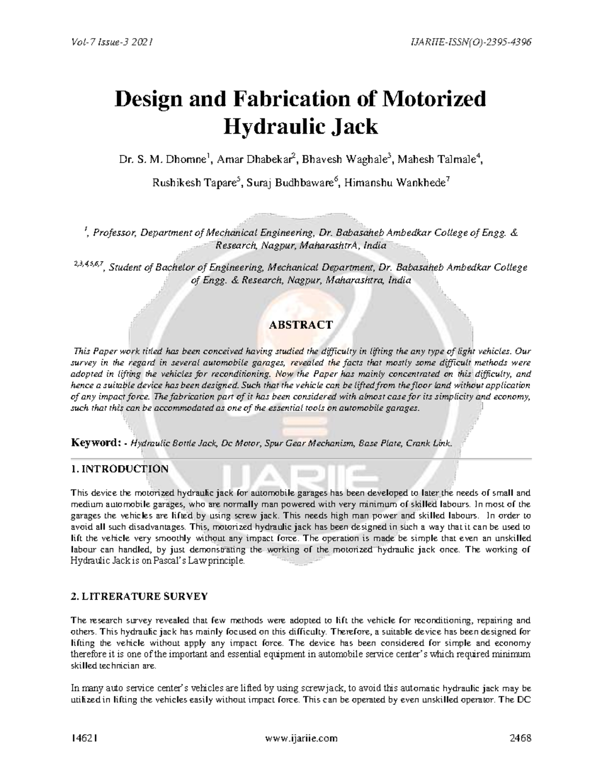 Design Fabrication of Motorized Hydraulic Jack ijariie 14621 - Design ...