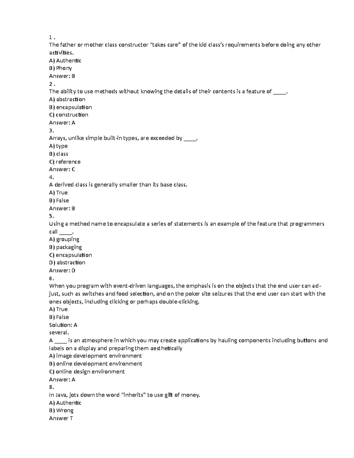 CS192 Programming Essentials Final Exam Answers 1 - 1. The father or ...
