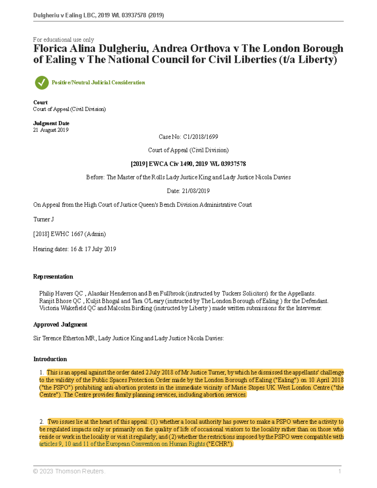 Dulgheriu v Ealing LBC - noot - For educational use only Florica Alina ...