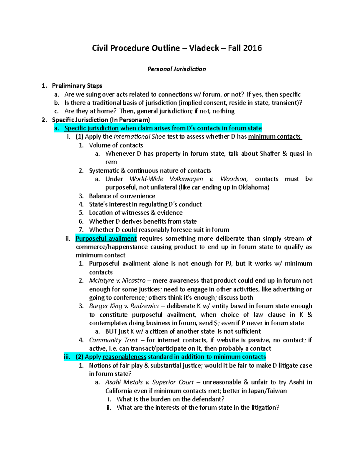 Civ Pro Outline - Summary Introduction To U.S. Civil Procedure - Civil ...