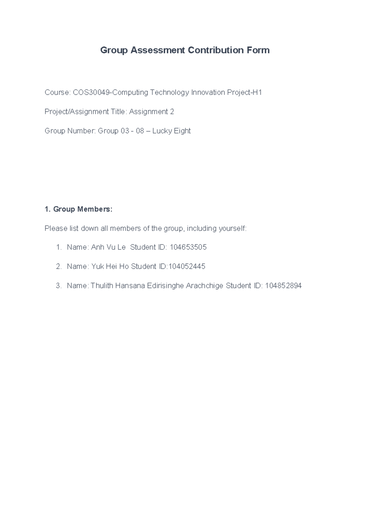 Group 03-08-Lucky Eight Contribution form - Group Assessment ...