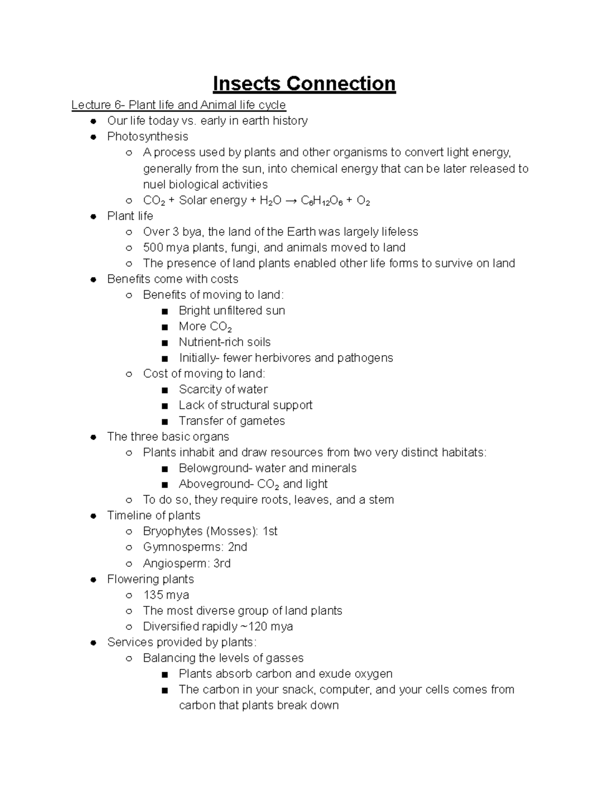 ENT 202 Lecture Notes #6 - Insects Connection Lecture 6- Plant life and ...