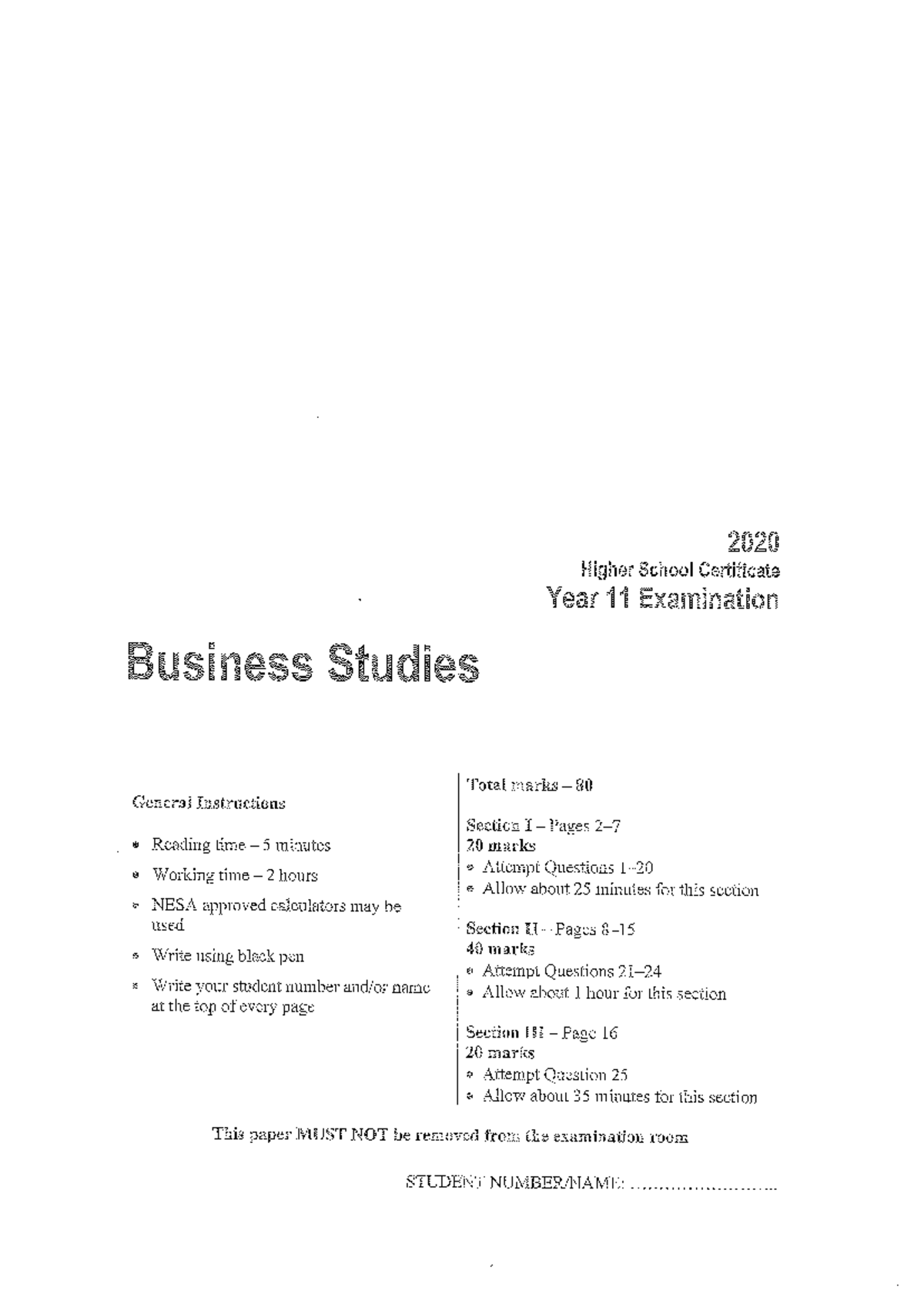Year 11 business studies 2020 exam - Studocu