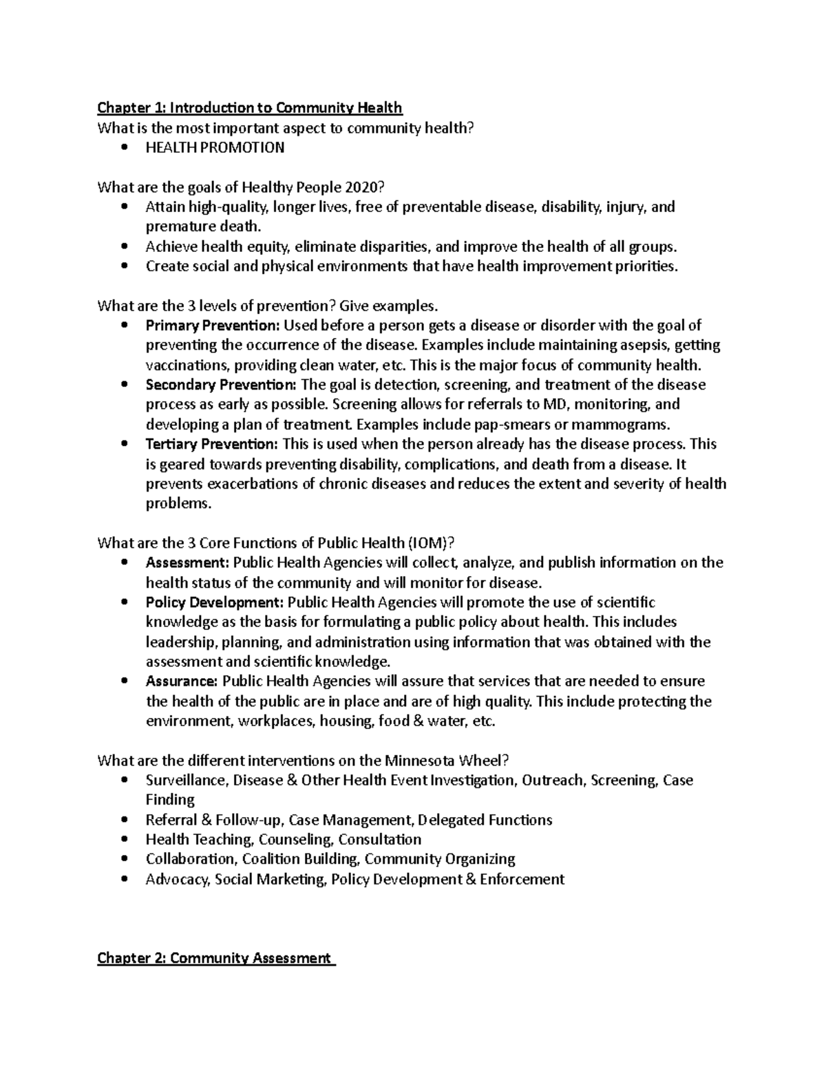 Exam 1 Study Guide - Chapter 1: Introduction to Community Health What ...