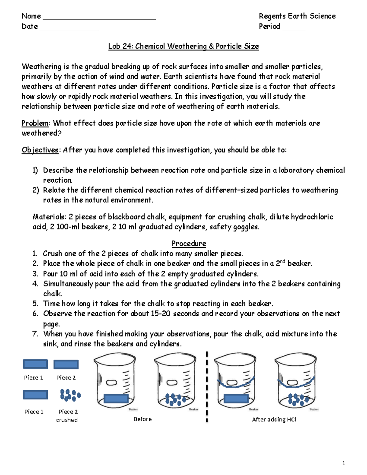 Lab 24 Weathering Lab Weathering of Earth's Surface - 1 Name ...