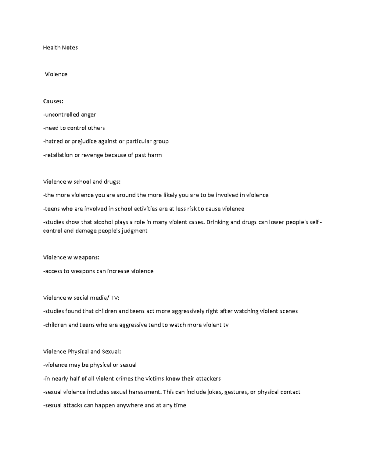 Details of Violence Notes - Health Notes Violence Causes: -uncontrolled ...