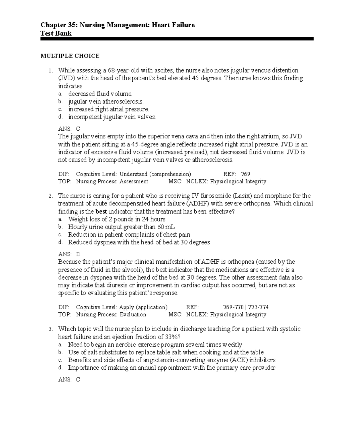 Heart Failure - NCLEX PRACTICE QUESTIONS - Chapter 35: Nursing ...