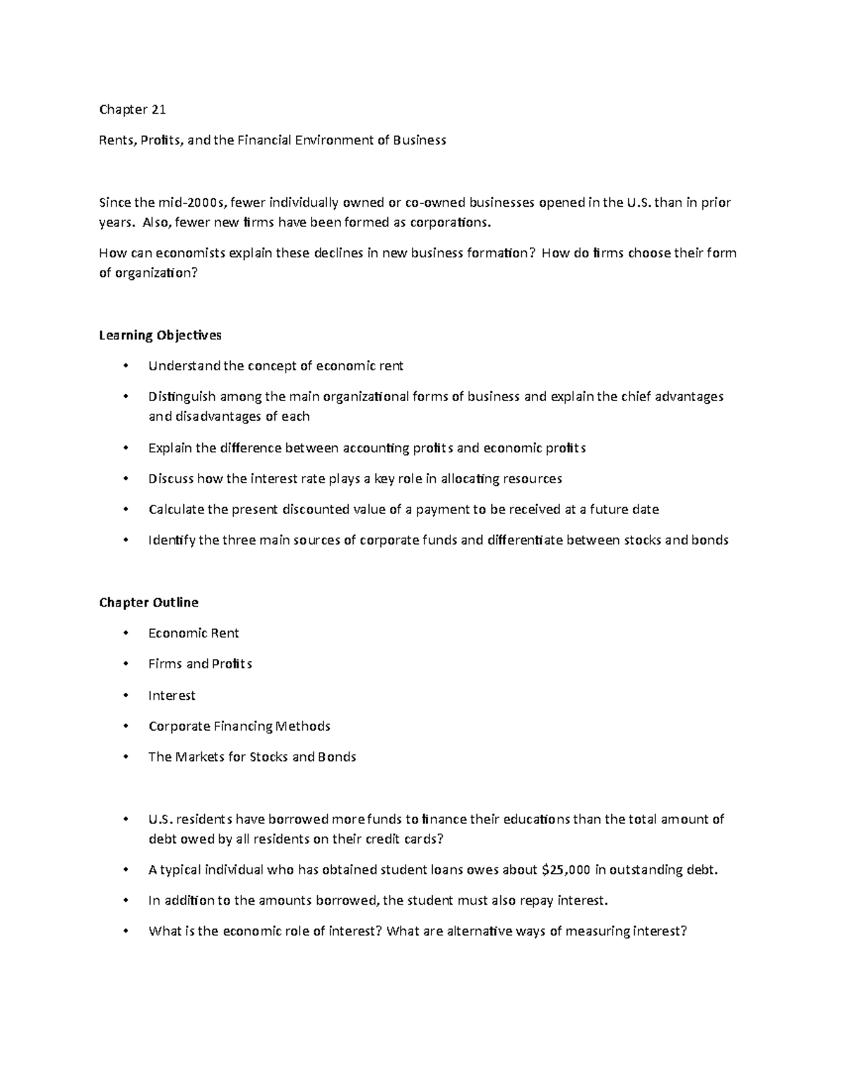 Chapter 21 - Lecture Notes 1 - Chapter 21 Rents, Profits, and the ...