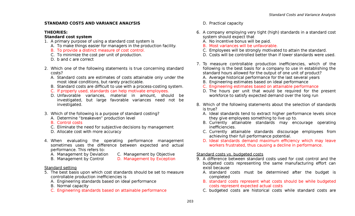 05 x05 Standard Costing & Variance Analysis - STANDARD COSTS AND ...