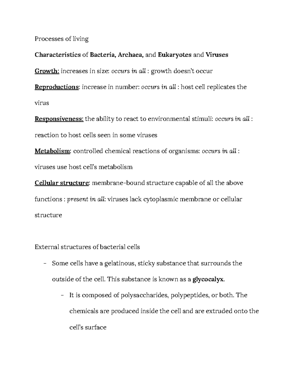 Microbiology Self Notes Week Two Processes Of Living Characteristics