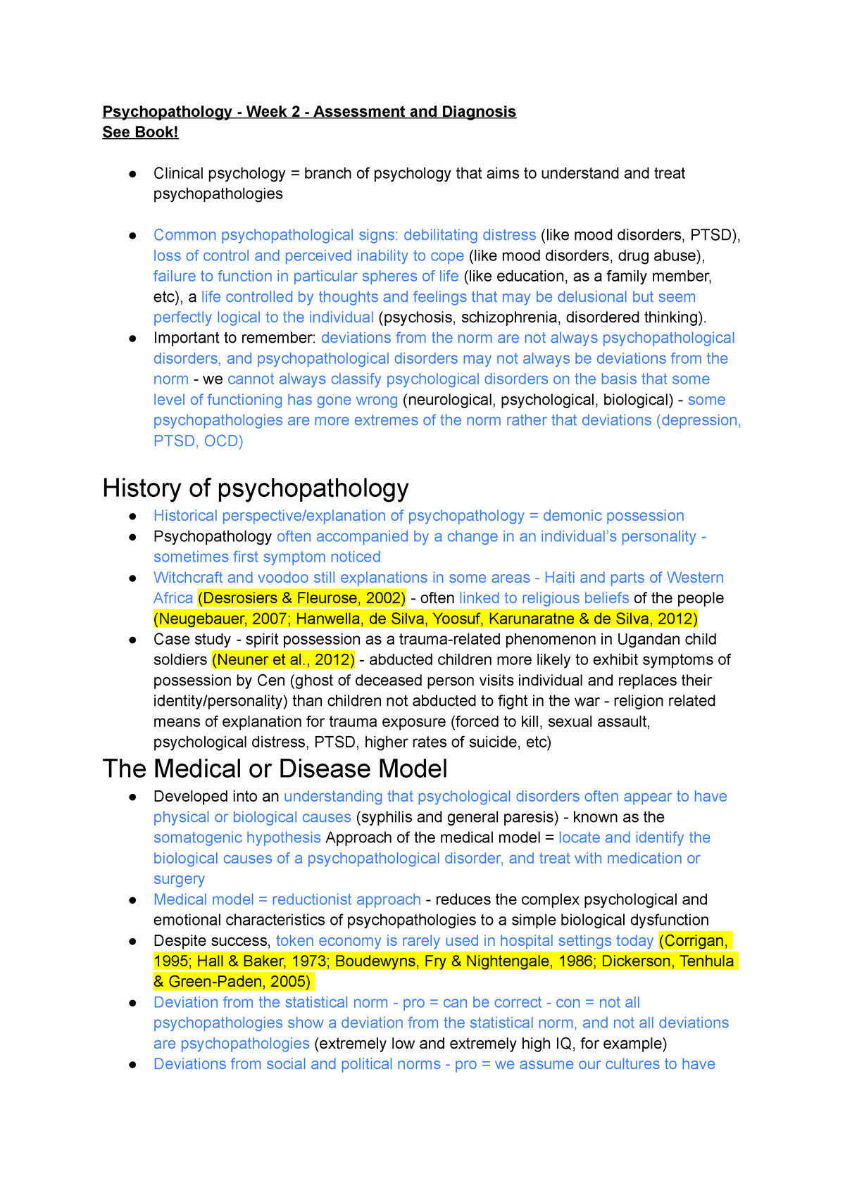 Psychopathology - Week 2 - Assessment and Diagnosis + Supplementary ...