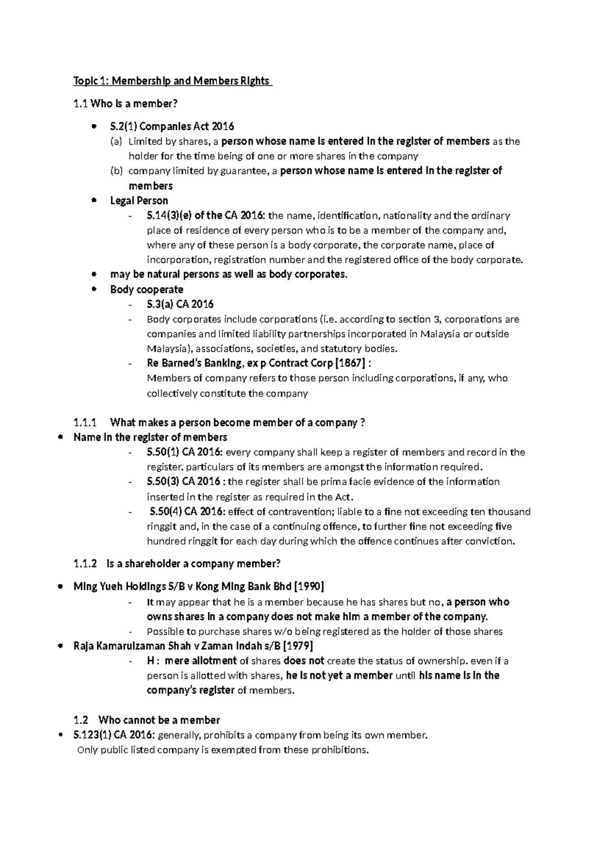 Topic 1 membership and member's rights - Topic 1: Membership and ...