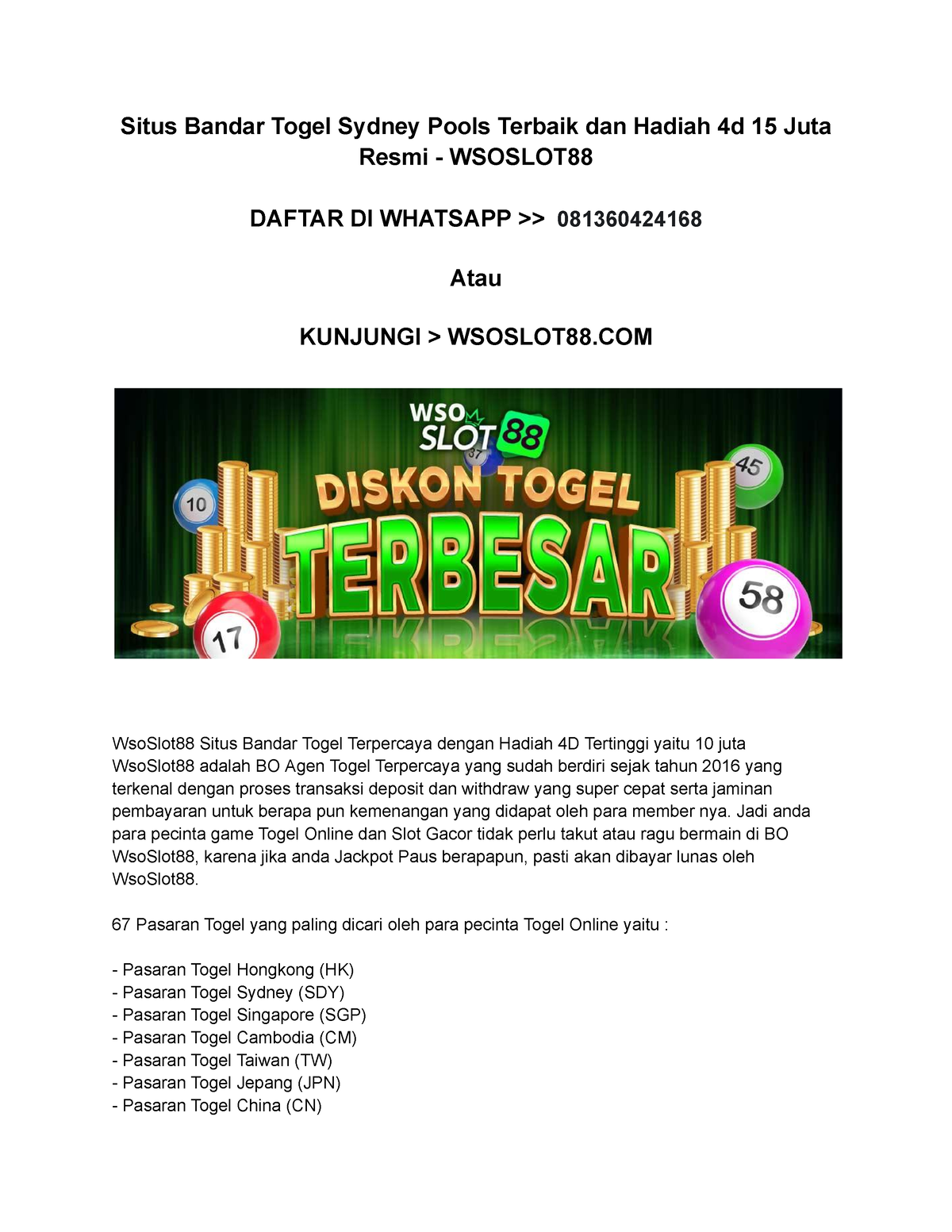 Situs Bandar Togel Sydney Pools Terbaik dan Hadiah 4d 15 Juta Resmi