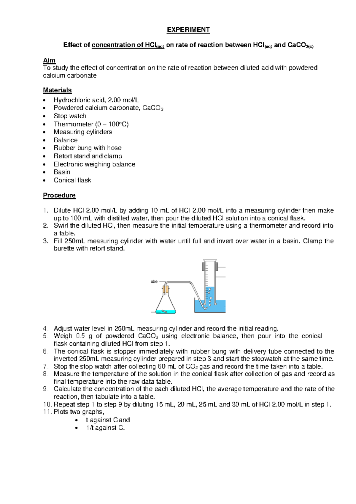 Effect of concentration of HCl(aq) on rate of reaction between HCl(aq ...