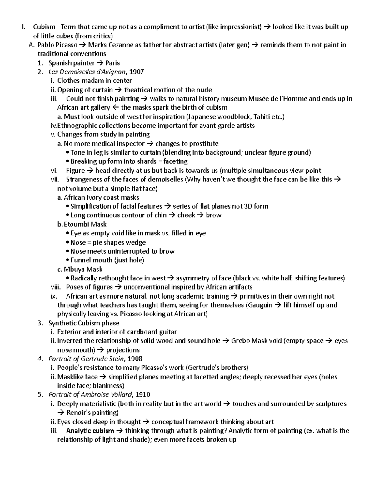 Cubism Lecture Notes - I. Cubism - Term that came up not as a ...