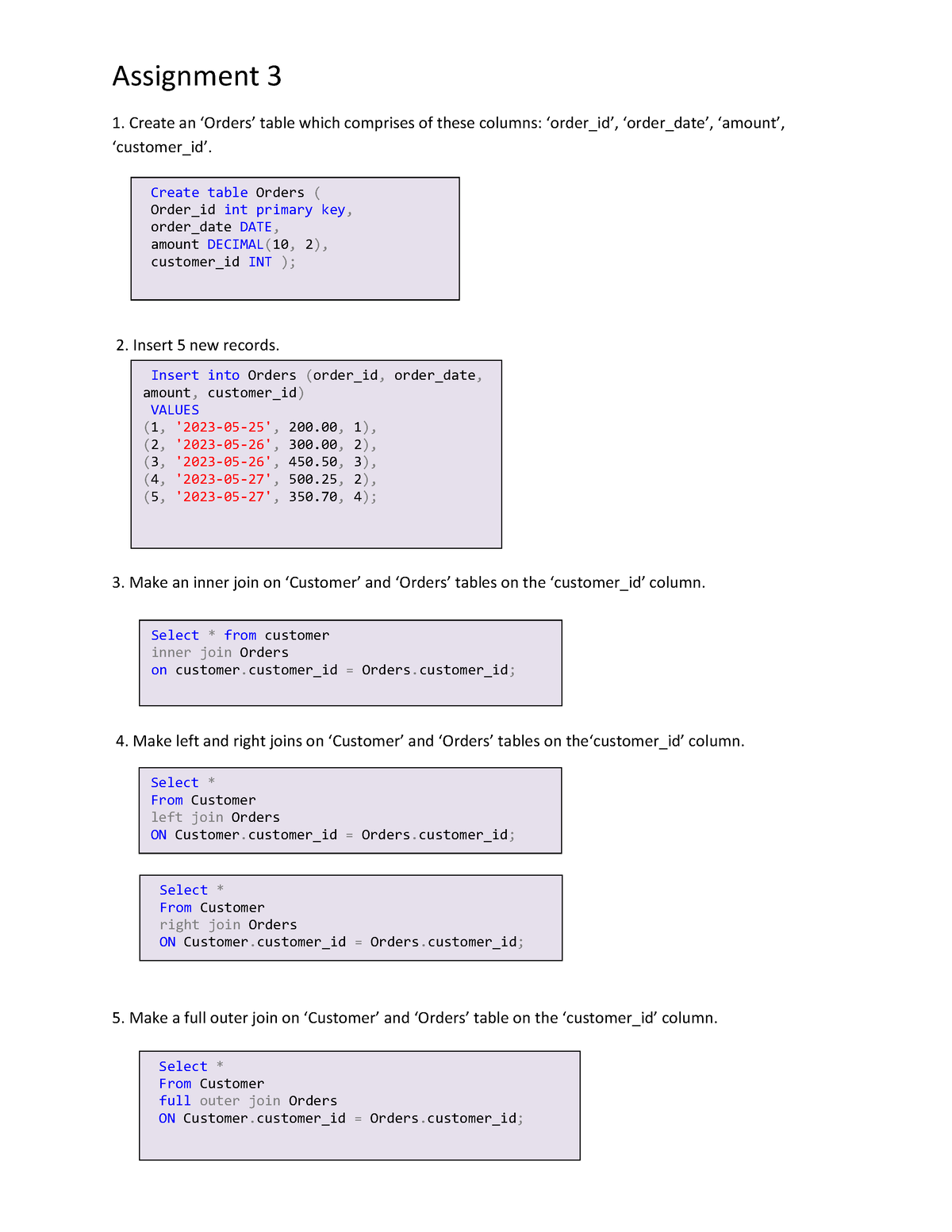 sql assignment online