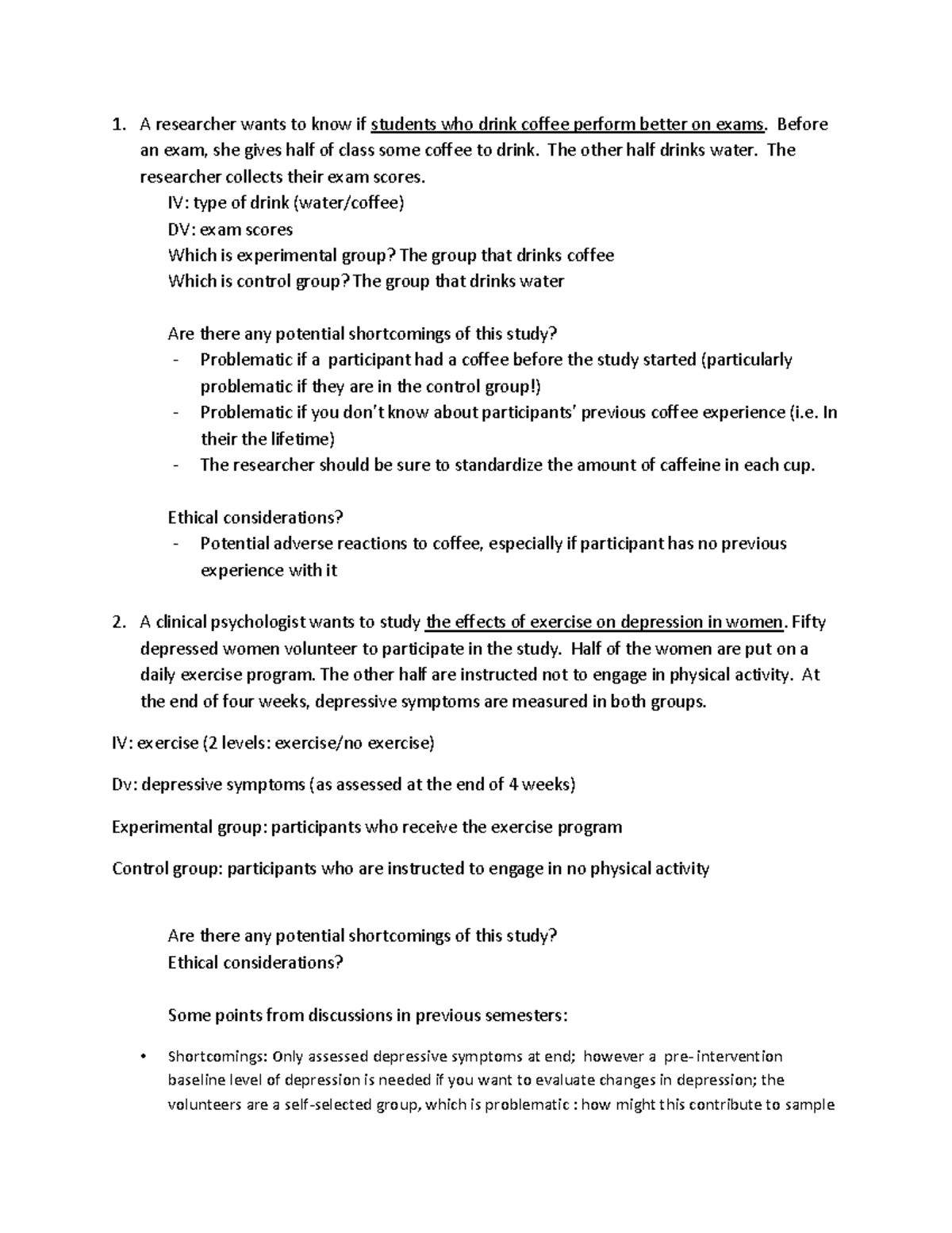 Class activity key methodswk 2 - A researcher wants to know if students ...