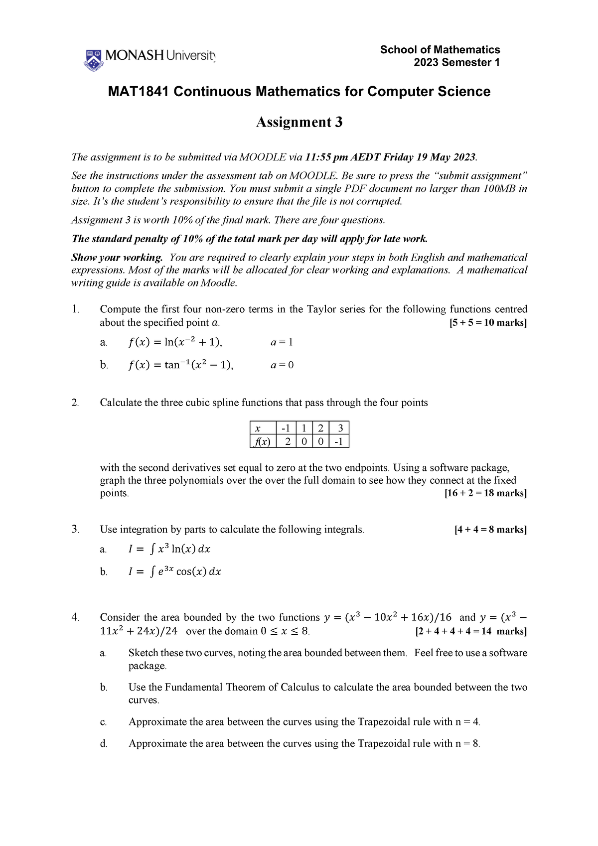 MAT1841 2023 1 Assignment 3 - School Of Mathematics 2023 Semester 1 ...