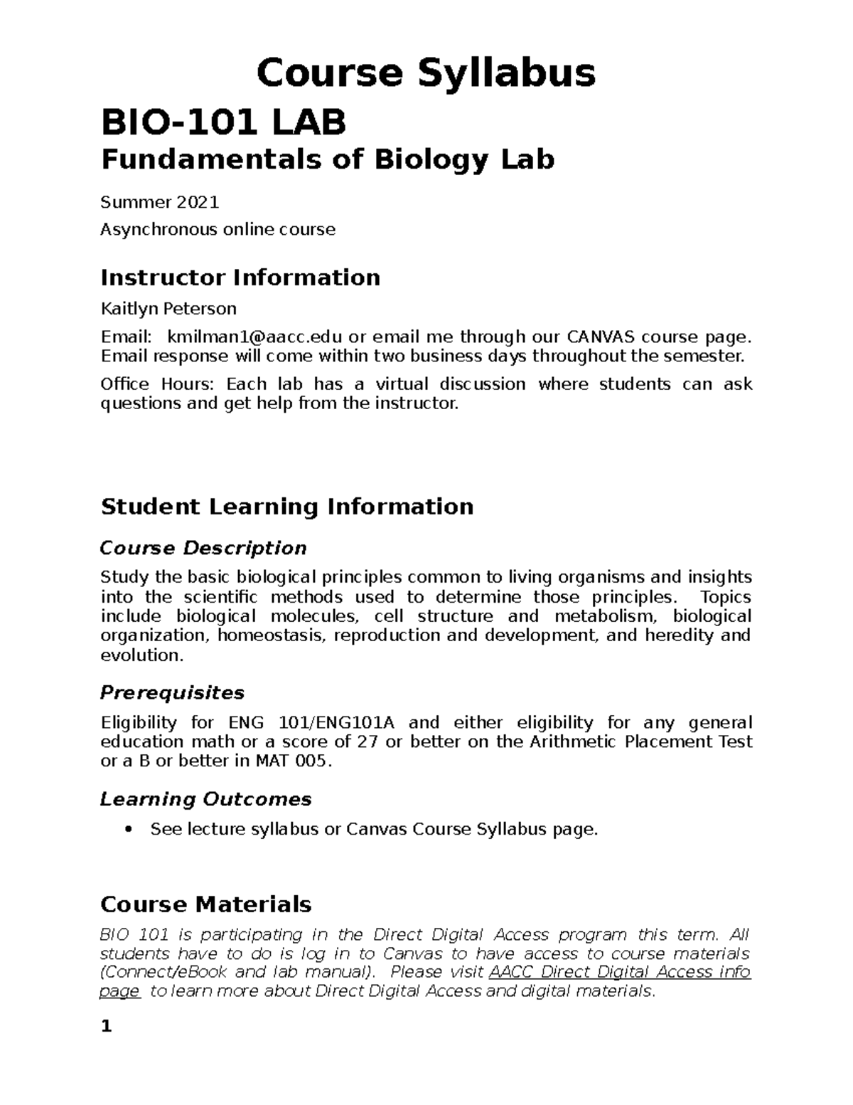 2021 Summer BIO-101LB AACC syllabus - BIO-101 LAB Fundamentals of ...